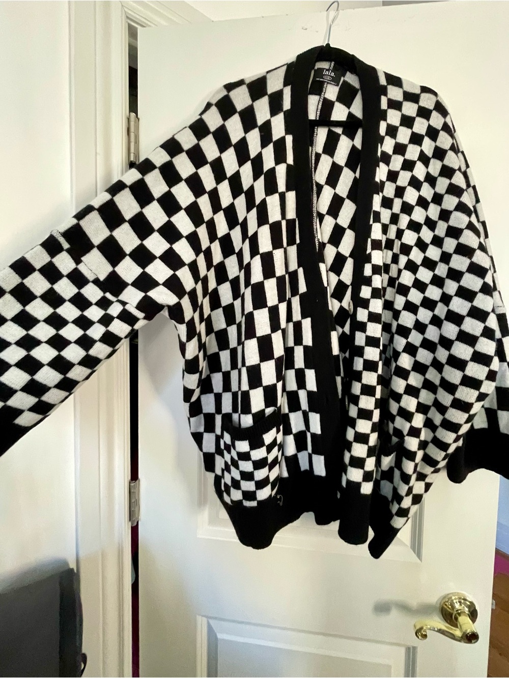 Dressed in LALA Oversized Black & White Checkerboard Cardigan Sweater